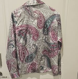 Classic Paisley Button-Down Shirt - Magenta, Turquoise, and White